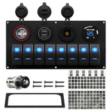 DaierTek Marine Boat Waterproof 8 Gang 12V Rocker Switch Panel Blue LED Lighted for Automotive Car Truck