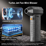 130000RPM Electric Air Duster with Turbo Fan - Adjustable Wind Speed, Handheld Jet Dry Blower for Home, Garden, Leaf, Cars, Keyboards
