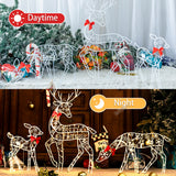 3PCS Handmake Iron Art Elk Deer Christmas Garden &LED Light Glowing Glitter Reindeer Xmas Home Outdoor Yard Ornament Decor
