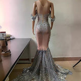 Novance fashion new arrivals bright crystal sequins elegant fishnet off the shoulder wedding dress
