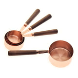Cups Spoons Set Wood Handle Stainless Steel Plated Copper Metal Measuring Scoop Baking Kit Kitchen Accessories