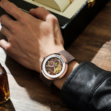 PINTIME Fashion Men Watch Top Brand Men Mechanical Watches Automatic Skeleton Watch Men Moon Pharse Wristwatch Relogio Masculino