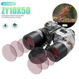 10X50 Waterproof Telescope with Compass Binoculars for Hunting Coordinate Ranging Military Low Light Night Vision Autofocus