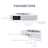 CD Bluetooth Speaker Stereo Wall-Mounted Record Player with Remote Control FM Radio Built-in HiFi Speakers USB MP3