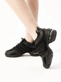 Women's Breathable Mesh Fabric Black Soft Soled Jazz Salsa Square Modern Dance Shoes