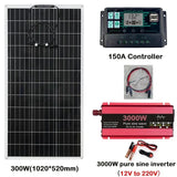 300W Panel 12V to 110V/220V 3000W Pure Sine Wave Inverter Solar System Kit Battery Charger Complete Power Generation