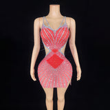 Novas 2024 Summer New Diamond Strap Open Back Sexy Bag Hip Side Split Pink Short Evening Dress