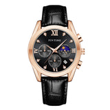 PINTIME Man Watch Waterproof 3Bar Casual Quartz Wristwatch Stainless Steel Strap Moon Phase Dial Work Chrono Function Clock Gift
