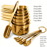 13pcs, Premium Stainless Steel Golden Measuring Cups And Spoons Set, Baking Serving Utensils