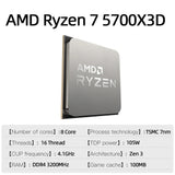 AMD Ryzen 7 5700x3d CPU 3 Processor R7 5000 Serie 8 Core 16 Thread 3.0 GHz Socket AM4 105W None Integrated Graphic