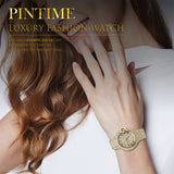 PINTIME Women for Watch Diamond Iced Out Couples Quartz Wristwatch Waterproof 30m Stainless Steel Strap Calendar Luxury Relogios