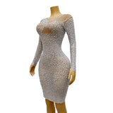 Ladies Party Evening Dress Elegant Perspective Design with Concatenated Hollow Fine Sparkling Diamonds, Sexy and Slim Fit
