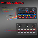Waterproof Car Rocker Panel 6 Gang Toggle Switch 12 Volt Blue LED Lights USB Cigarette Lighter Socket Voltmeter