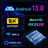 H96MAX RK3528 Android 13 4GB 64GB Support 2.4G/5.8G WiFi6 BT5.0 4K Video 8K 24Fps Set Top TV Box