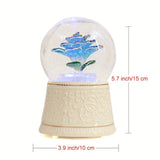 1pc, Blue Music Box Rose Flower Music Box Color Changing LED Light Musical Snow Globe Music Box Valentine's Day Gifts Birthday Gifts Wedding Decor