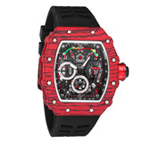 Pintime Men's Watches Silicone Strap Waterproof 3Bar Sport Quartz Wristwatch Tonneau Case Luminous Dial Chronograph Clock Gifts