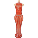 Sexy neck hanging fashionable temperament, slim fit, buttocks wrapped, sexy banquet party stage dress, full of diamonds
