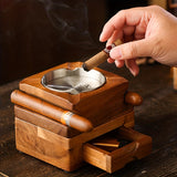 1pc Cigar Humidor And Cigar Ashtray Set, Wooden Ashtray With Cigar Jar Tray, Drawer, Cigar Slot, Home And Office Cigar Accessories Gift Sets For Men