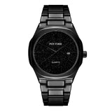PINTIME Man Watch Stainless Steel Strap Casuals Fashion Quartz Wristwatch Waterproof 30m Starry Sky Dial Calendar Reloj Hombre