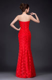 Long dress fuchsia and white lace trailing sexy bride wedding dress