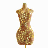 2024 New Sexy Women's Summer Fashion Deep V Hanging Neck Wrap Hip Slim Fit Short Skirt Evening Party
