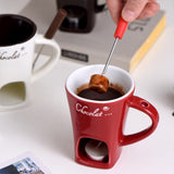 Mug European Swiss Ice Cream Cheese Chocolate Melt Oven Red Ceramic Atmosphere Hot Pot Cup with Fork