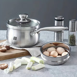 1pc Stainless Steel Sauce Pot With Steaming Grid, With Clear Glass Lid, Ergonomic Handle, Braider, Multipurpose Cooking Pot