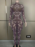 2024 stage performance costumes are full of pearl pattern design, shaping a slim and sexy runway jumpsuit