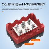 500A Marine Bus Bar 48V Automotive Power Distribution Block Big Current 6 Studs With Red Black Plastic Cover For Car Boat Auto