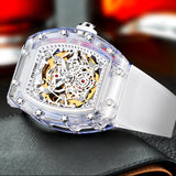 PINTIME Men Watch New Fashion Automatic Mechanical Watch Transparent White Hollow Large Dial Sport Luminous Wristwatch Relo Homb