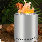 1pc, Tabletop Fire Pit 17.02 X 13.97 Cm, Low Smoke Camping Stove For Outdoor & Patio, Fueled By Pellets Or Wood, Safe Burning Table Top Firepit, With Travel Bag & Removable Ash Pan & Fireproof Mat, Silvery