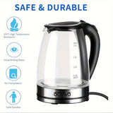 1PC Glass Electric Tea Kettle, Water Boiler & Heater, 1 Liter, 1500 Watts For Fast Boiling