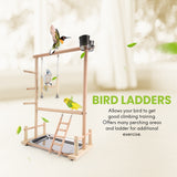 Parrots Playground,Natural Wooden Parrot Perch Gym Stand Parakeet Ladders With Feeder Cups And Toys Exercise Play