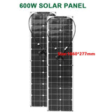 600W/300W Flexible Solar Panel Kit with 12V Battery Charger - Monocrystalline Cell Solar System for Outdoor Camping, Yacht, Car, RV, Boat