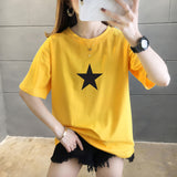 Summer New Pure Cotton Short Sleeve T-shirt Women's Korean-style Round Neck Printed Wear Top