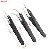 3PCS/Set Ceramic Straight Tip Electronic Soldering Tweezers Anti-Static Reverse Acid Resistant Precision Chuck Ceramic Tweezers