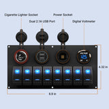 DaierTek Marine Boat Waterproof 8 Gang 12V Rocker Switch Panel Blue LED Lighted for Automotive Car Truck