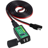 4.8A Motorcycle Charger SAE to USB Adapter with Voltmeter ON/Off Switch Waterproof Quick Disconnect Plug for Smart Phone