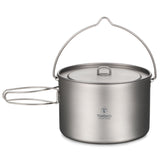 TOMSHOO Titanium 750ml/900ml/1100ml/1600ml/2000ml/2800ml Ultralight Hanging Pot with Lid and Foldable Handle Outdoor Cooking