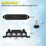 12V Power Distribution 250A Bus Bar Block with Cover 4 3/8" Studs 3 x #8 Terminal Screw 48VDC 300VAC