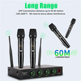 4 Channel Wireless Microphone System Home Karaok Micro Phone PA Speaker Singing Party TV Professional UHF Handheld Dynamic Mic