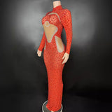 Fashion stage host evening gown with new tight fitting hot diamond design, sexy and buttocks wrapped