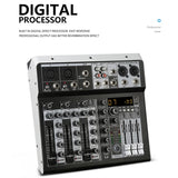 Audio Mixer Sound 2x Mono Stereo Input Professional 4 Channel Digital Mi Console for DJ Studio Stage Performance