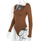 Velvet Padded Bottoming Shirt Women's Tight Long Sleeve Square-neck Jumpsuit