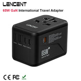 LENCENT 65W/100W International 2USB 3 Type C GaN Fast Charging Adapter with EU AU US UK Plug for Travel