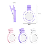 Portable Clip-on Ring for Phone w/ Mirror Modes 3 Levels Brighess 180° Rotatable Selfie Fill Light