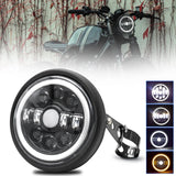 7 Inch Motorcycle Round LED Headlight with Housing Bucket, High/Low Beam, Turn Signal, DRL Angle Eyes