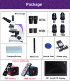 Professional Lab Biological HD Trinocular Microscope Zoom 2500X 2/16MP Electronic Digital Camera USB HDMI VAG + 10-inch LCD