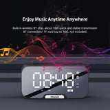 Digital Mirror Surface Alarm Clock Desktop Portable BT Speaker & FM Radio Rechargeable Support TF Card for Home Office Travel