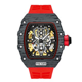 PINTIME Hot Sale Men Sport Automatic Watch Mechanical Movement Rubber Strap Luxury Style Hollow Dial Gift Wristwatches
